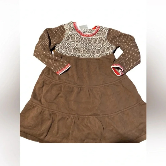 HANNA ANDERSSON EUC GIRLS SWEATER DRESS BROWN WHITE RED TOP BOTTOM SIZE 5 110 - Picture 1 of 4